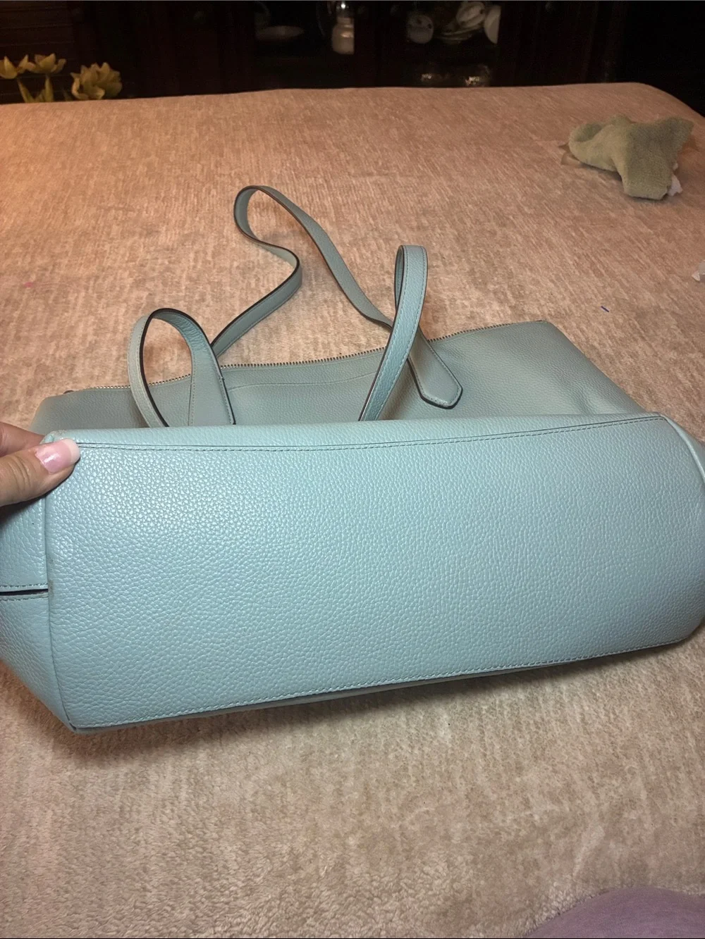 kate spade Light Blue Pebbled Leather Tote with Gold Logo‎
